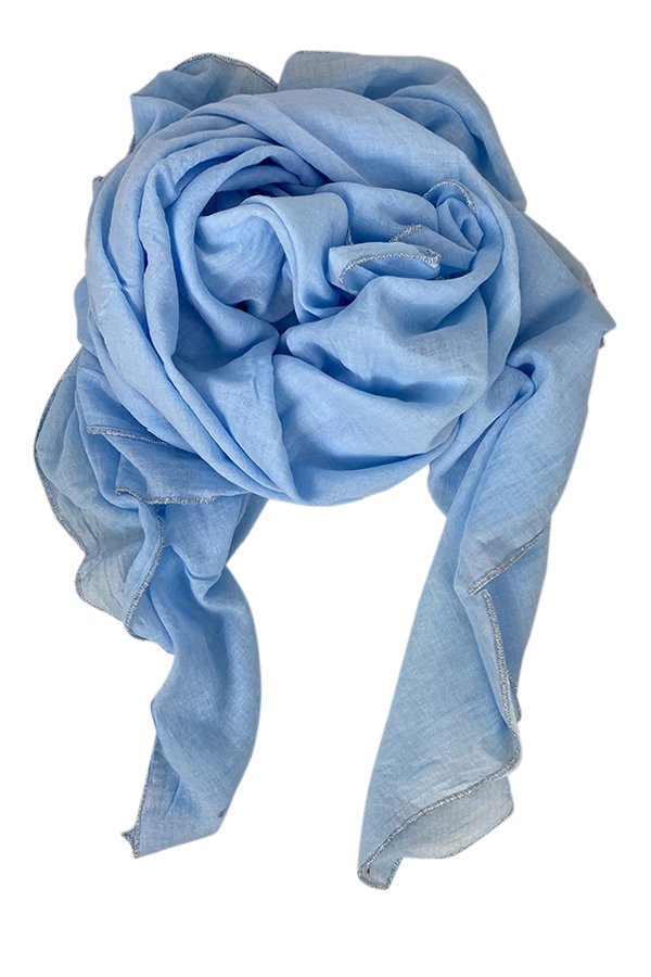 100% cotton scarf w/silver borden light blue