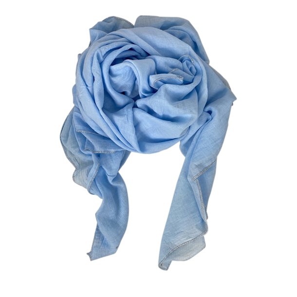 100% cotton scarf w/silver borden light blue