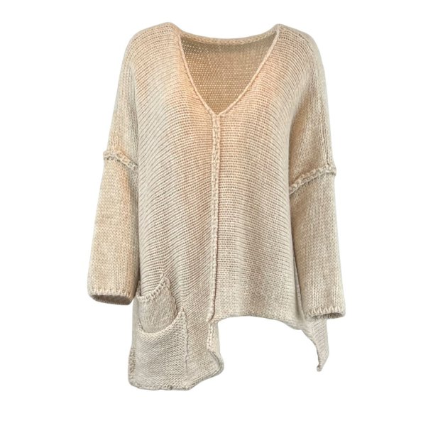 alpaca boheme strik bluse sand