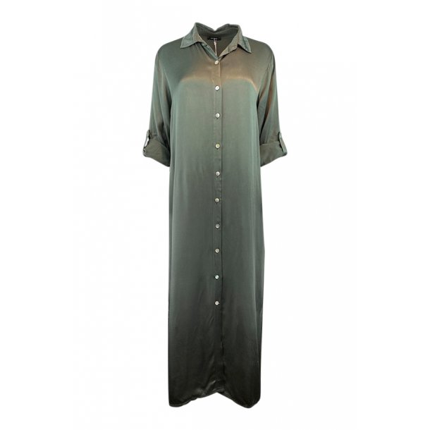 Louise maxi shirt satin viscose army green