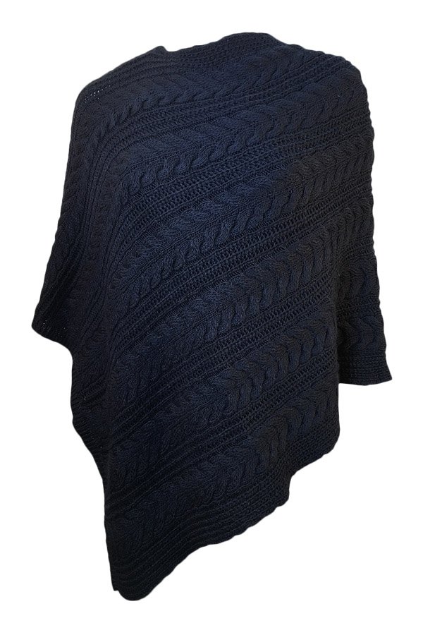Cable knit poncho navy blue