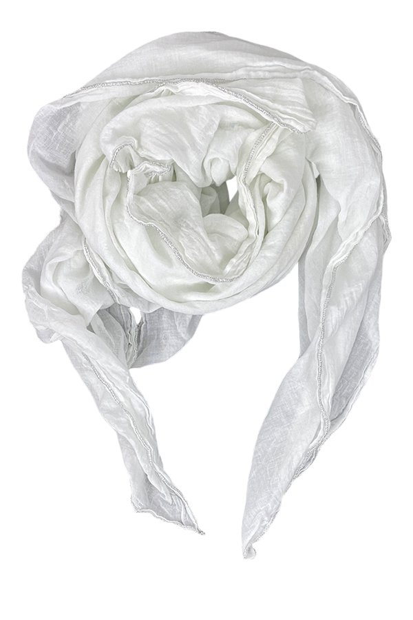 100% cotton scarf w/silver borden white