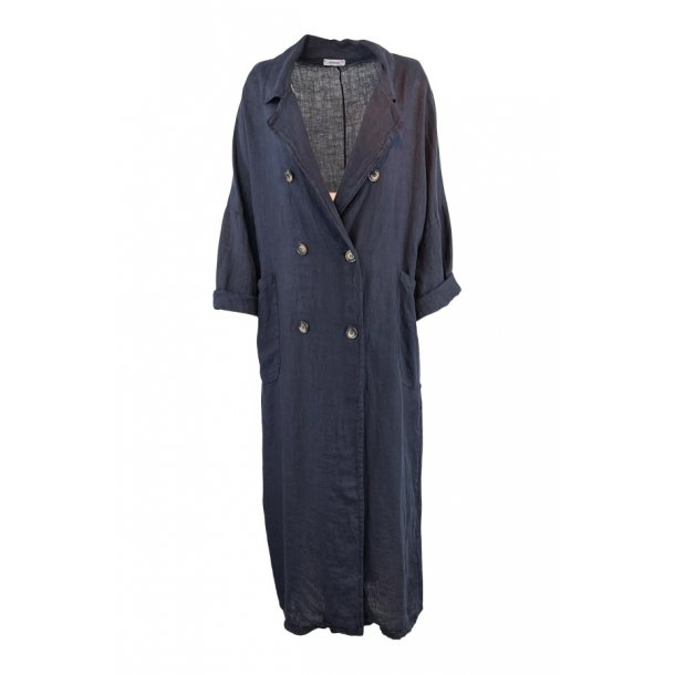 Big extra long linen jacket navy blue