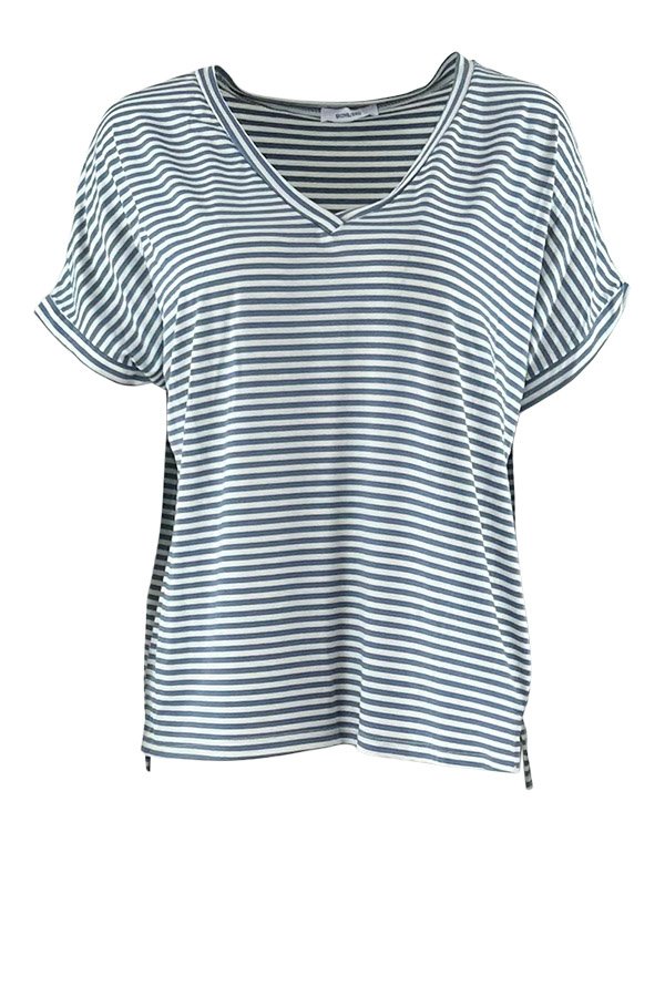 Esma kort ærmet stribet Tee blue