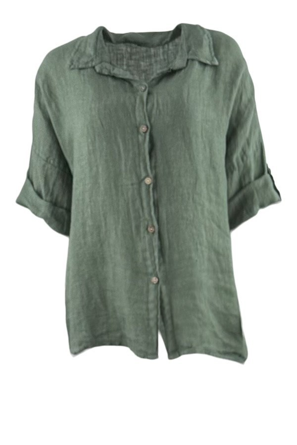 Catrin hør skjorte army green