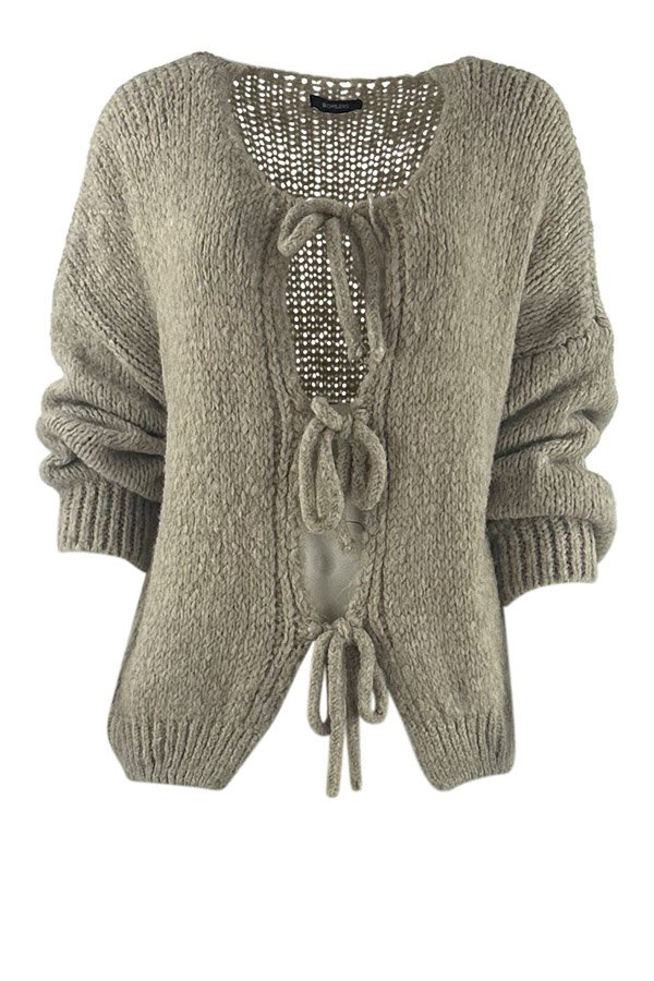 Cardigan med snørre luk sand